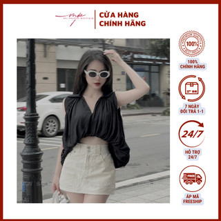 Áo sơ mi phồng sát nách thời trang trắng đen
