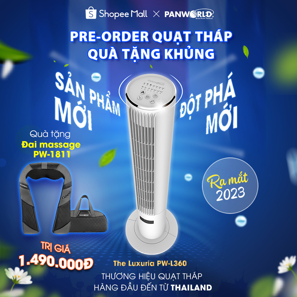Quạt Tháp Panworld The Luxuria PW-L360 không cánh xoay 360 độ lọc không khí hẹn giờ thương hiệu Thái Lan - PWL360