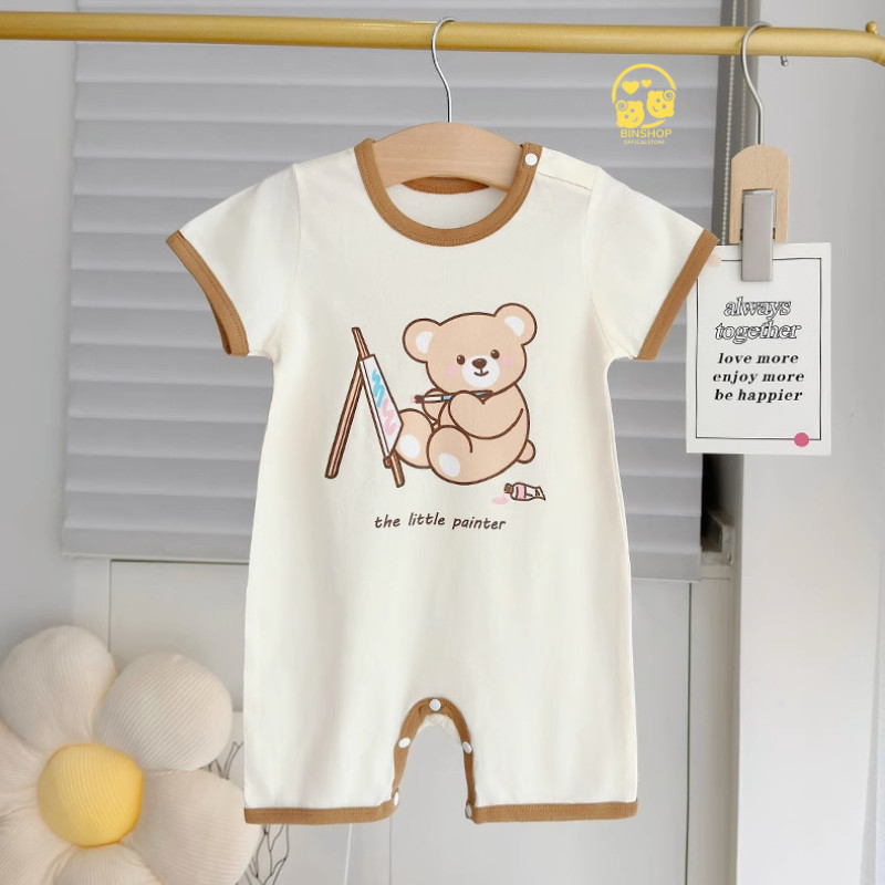 Bodysuit cho bé Hình Gấu dễ thương, body đùi bé trai bé gái chất Thun lạnh mềm mát quần áo sơ sinh cho bé 0-12M