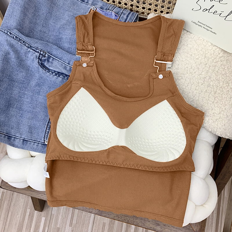 Áo Hai Dây Croptop Dáng Ôm Thêu Chữ Móc Khóa Cài Có Đệm Ngực Phong Cách Cá Tính Thời Trang Sugal TOP NU 073V1