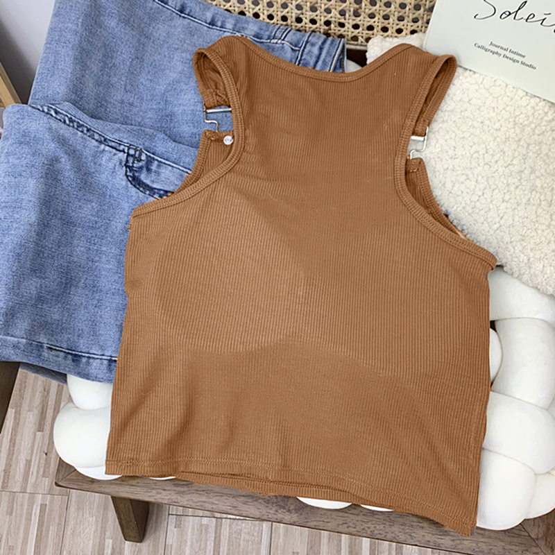 Áo Hai Dây Croptop Dáng Ôm Thêu Chữ Móc Khóa Cài Có Đệm Ngực Phong Cách Cá Tính Thời Trang Sugal TOP NU 073V1