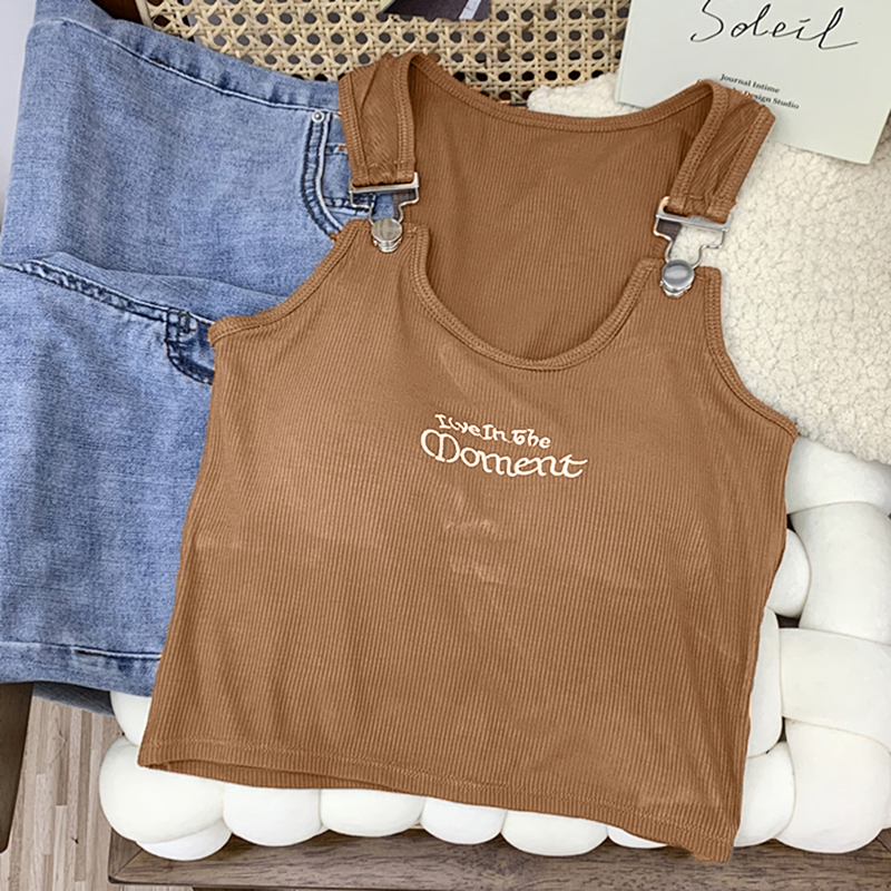 Áo Hai Dây Croptop Dáng Ôm Thêu Chữ Móc Khóa Cài Có Đệm Ngực Phong Cách Cá Tính Thời Trang Sugal TOP NU 073V1