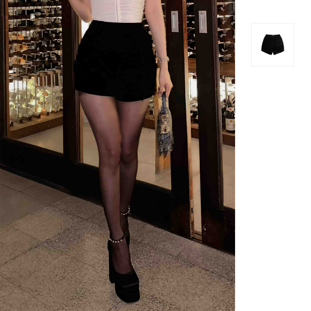 Quần Short Nữ Velveteen Black, Chất Vải Nhung Thoải Mái, WQS005, SOMEHOW