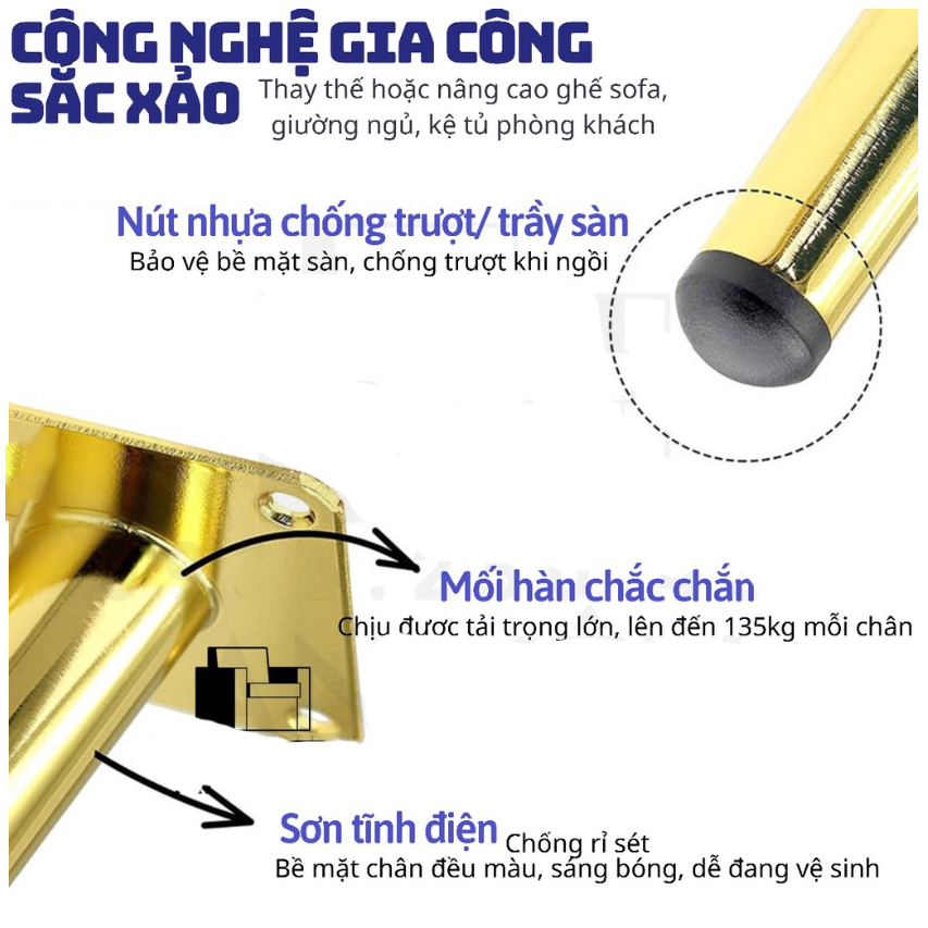 Chân Côn Sắt Ghế Sofa, Màu Vàng Gold Bằng Thép Xi Mạ Cao Cấp – Loại Nghiêng – Nhiều Kích Thước