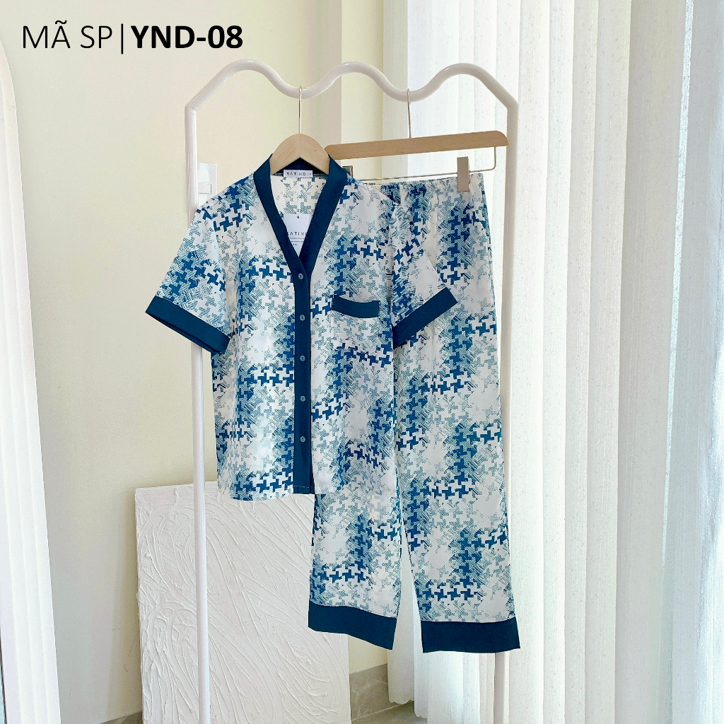 Đồ bộ mặc nhà, đồ ngủ, Pijama nữ Lụa TNQD Satino cổ Y - Y-Soyou Mallard Green & Y-Risa Orange