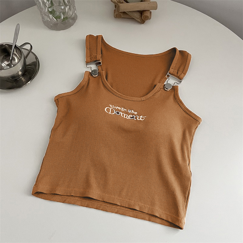 Áo Hai Dây Croptop Dáng Ôm Thêu Chữ Móc Khóa Cài Có Đệm Ngực Phong Cách Cá Tính Thời Trang Sugal TOP NU 073V2