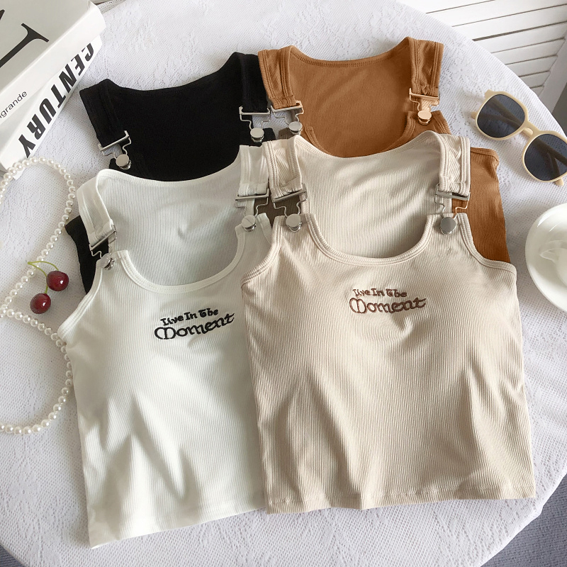 Áo Hai Dây Croptop Dáng Ôm Thêu Chữ Móc Khóa Cài Có Đệm Ngực Phong Cách Cá Tính Thời Trang Sugal TOP NU 073V3