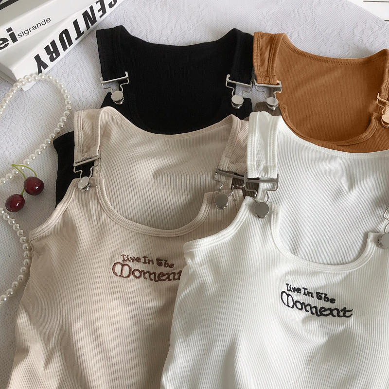 Áo Hai Dây Croptop Dáng Ôm Thêu Chữ Móc Khóa Cài Có Đệm Ngực Phong Cách Cá Tính Thời Trang Sugal TOP NU 073V3