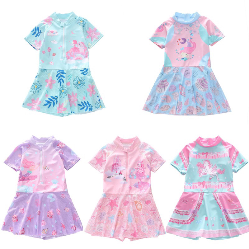 13-30kg Đồ bơi liền váy có kèm quần đùi bên trong cho bé gái. Đồ bơi cho bé gái, Bộ bơi bé gái