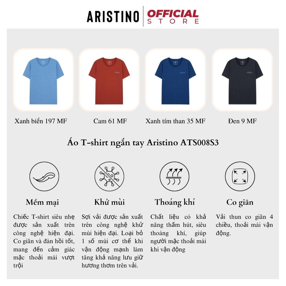 Áo thun nam trơn ARISTINO ATS008S3 T-shirt cổ tròn dệt rib tay ngắn logo in nhiệt cách điệu mặc hè thoáng mát