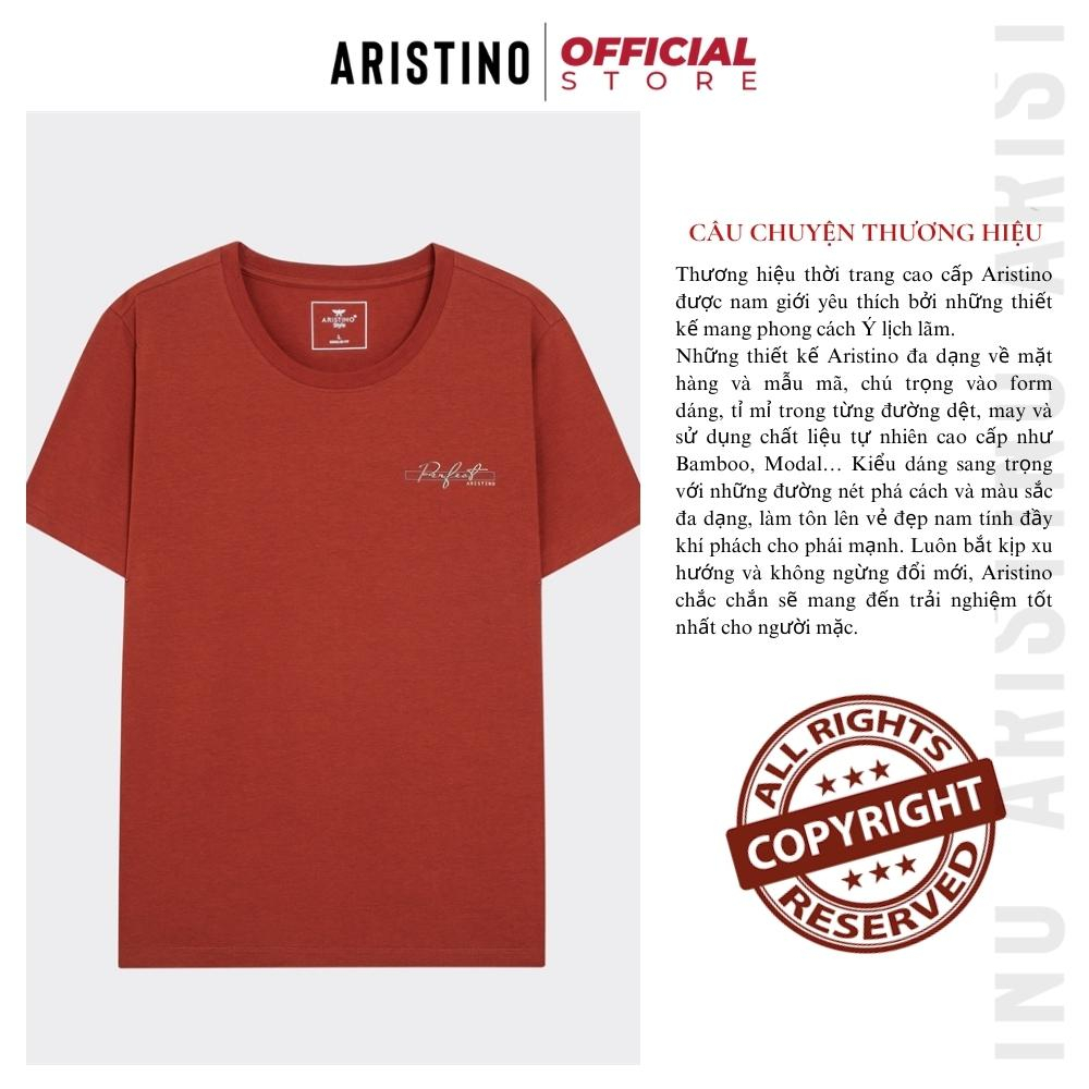 Áo thun nam trơn ARISTINO ATS008S3 T-shirt cổ tròn dệt rib tay ngắn logo in nhiệt cách điệu mặc hè thoáng mát