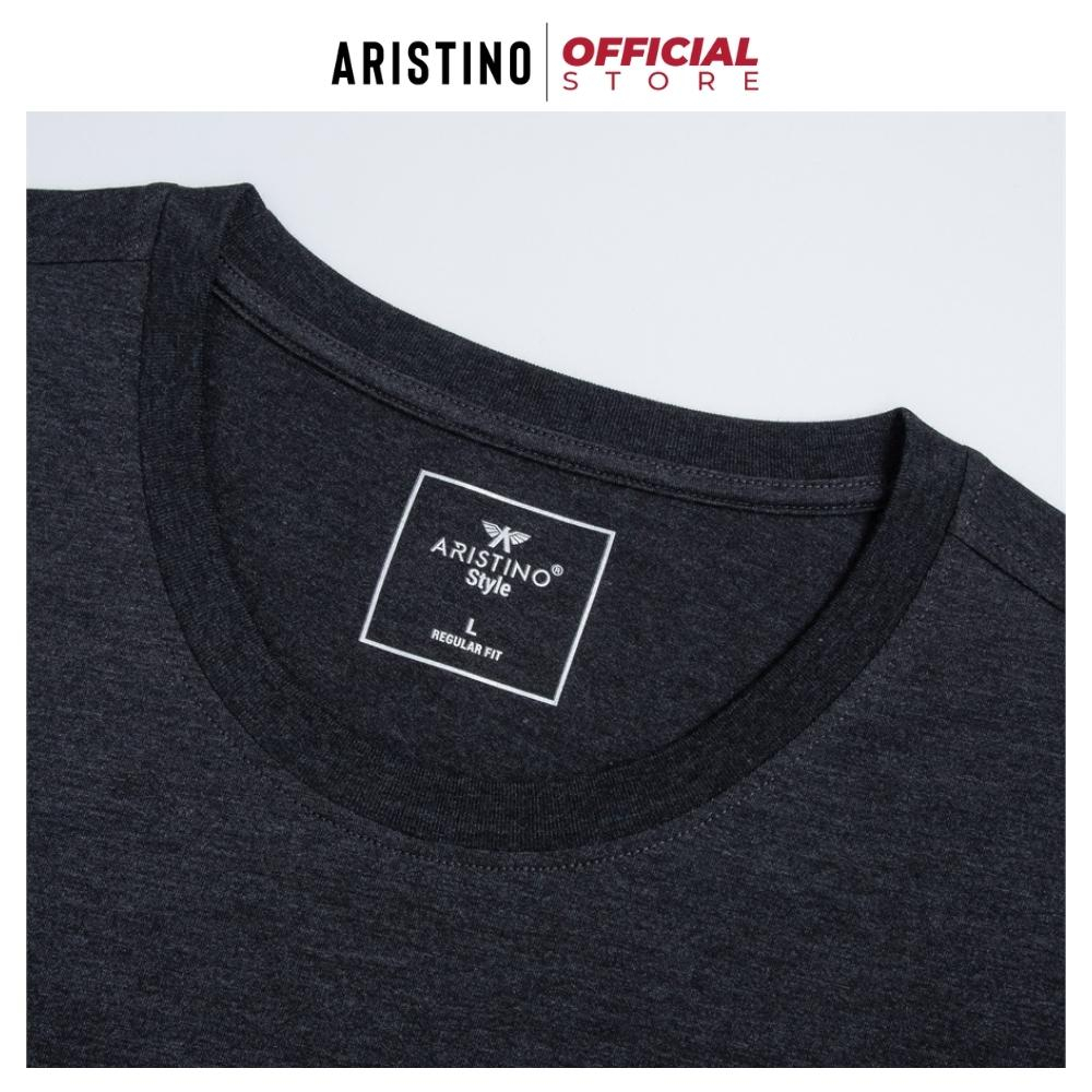 Áo thun nam trơn ARISTINO ATS008S3 T-shirt cổ tròn dệt rib tay ngắn logo in nhiệt cách điệu mặc hè thoáng mát