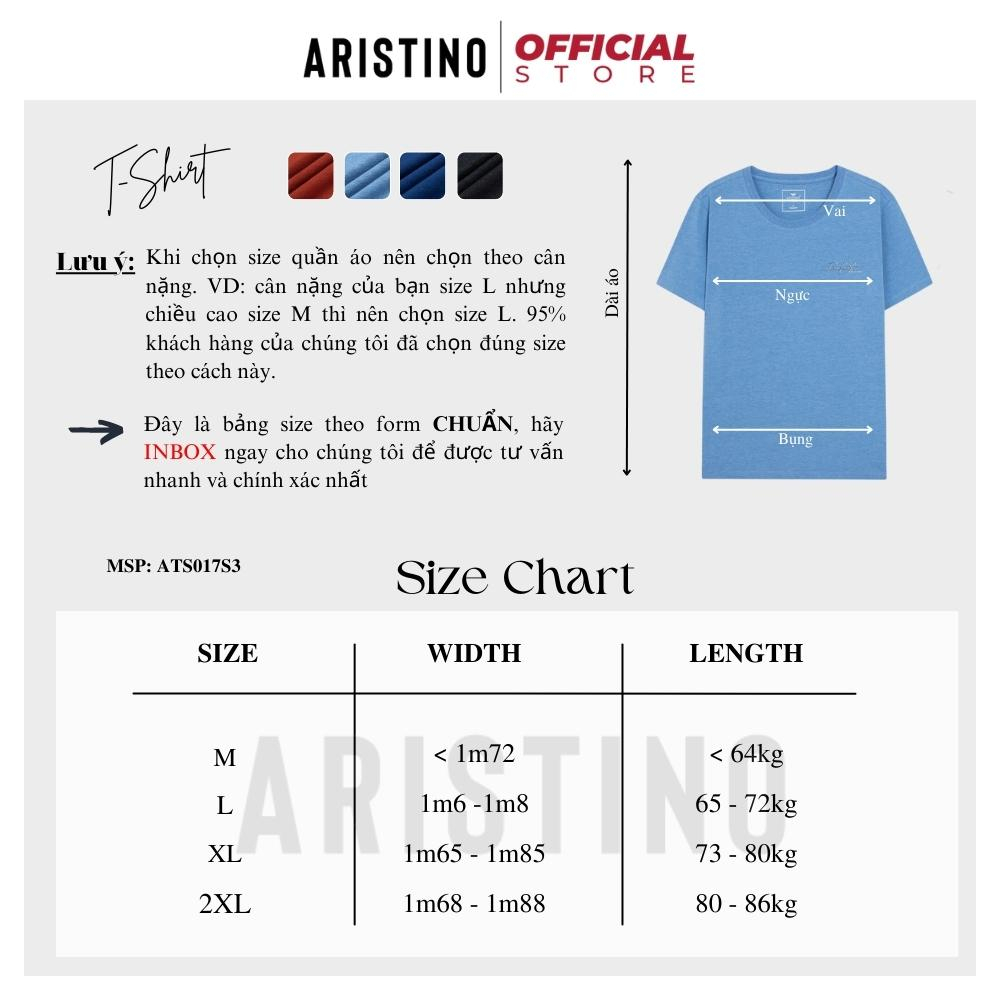 Áo thun nam trơn ARISTINO ATS008S3 T-shirt cổ tròn dệt rib tay ngắn logo in nhiệt cách điệu mặc hè thoáng mát