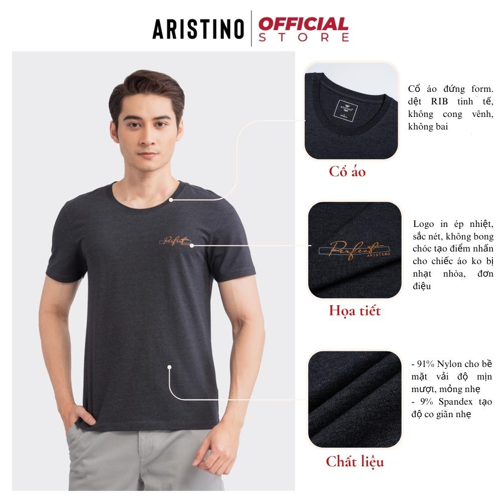 Áo thun nam trơn ARISTINO ATS008S3 T-shirt cổ tròn dệt rib tay ngắn logo in nhiệt cách điệu mặc hè thoáng mát