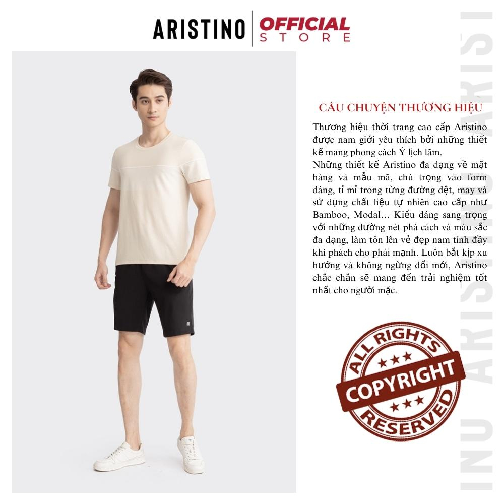 Áo thun nam trơn tay ngắn ARISTINO ATS010S3 T-shirt cotton cổ tròn dệt bo dáng suông in hoạt tiết nổi nam tính mặc hè