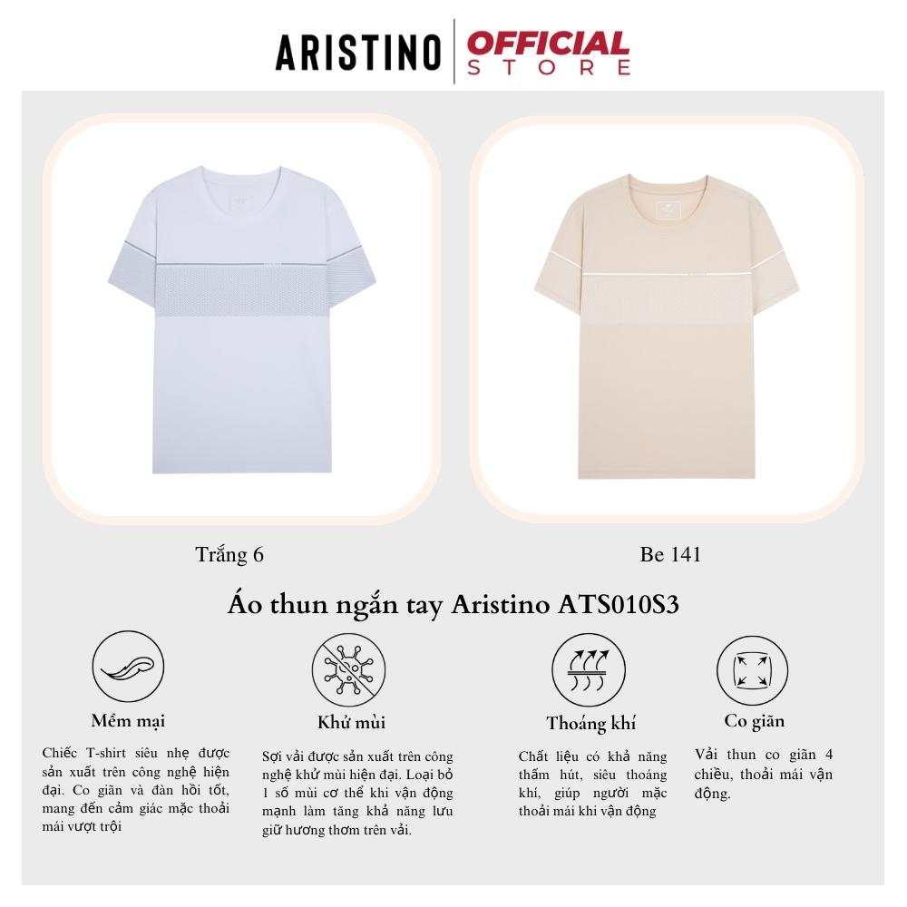 Áo thun nam trơn tay ngắn ARISTINO ATS010S3 T-shirt cotton cổ tròn dệt bo dáng suông in hoạt tiết nổi nam tính mặc hè