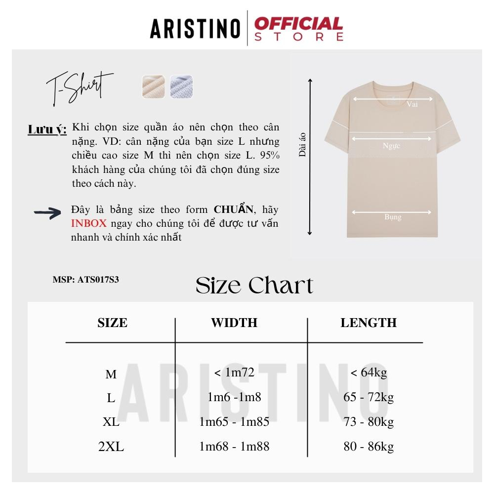 Áo thun nam trơn tay ngắn ARISTINO ATS010S3 T-shirt cotton cổ tròn dệt bo dáng suông in hoạt tiết nổi nam tính mặc hè