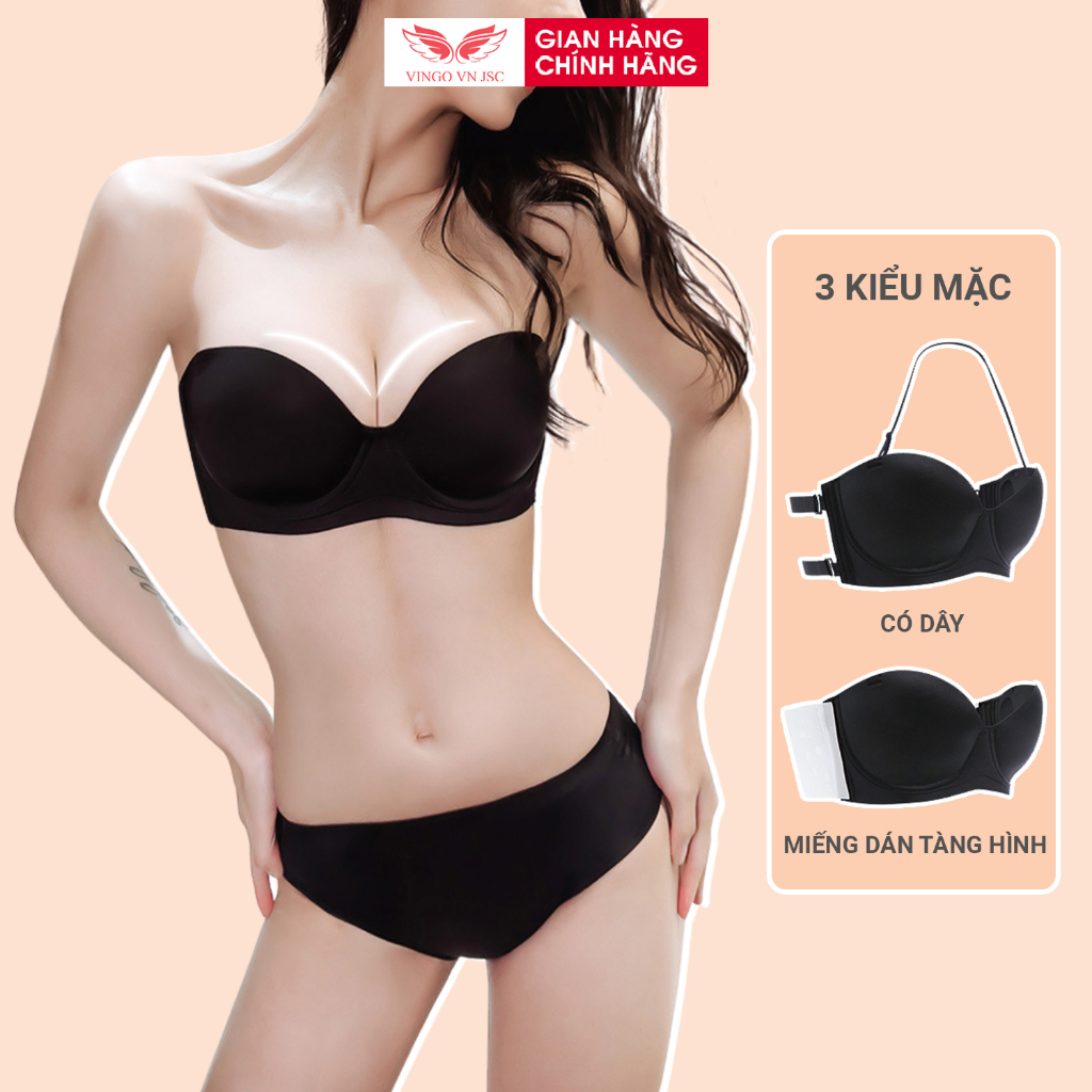 Áo ngực không dây chống tụt cup ngang VINGO kèm miếng dán silicon tàng hình mặc đầm hở lưng áo trễ vai sexy S413 VNGO
