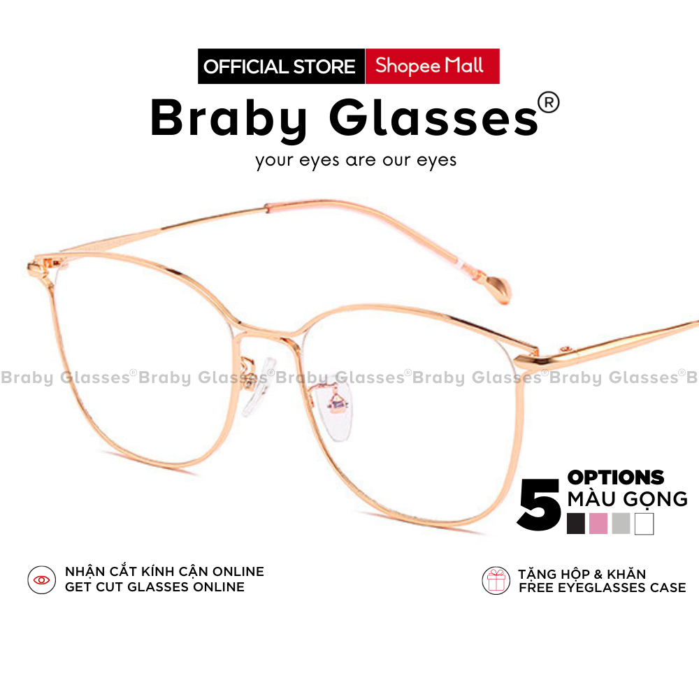 Gọng kính cận nam nữ kiểu dáng mới mắt vuông tròn cực kute Braby Glasses chất liệu titan cao cấp sang trọng MK93