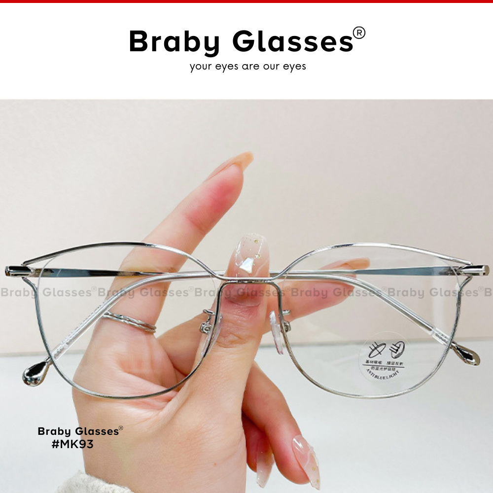 Gọng kính cận nam nữ kiểu dáng mới mắt vuông tròn cực kute Braby Glasses chất liệu titan cao cấp sang trọng MK93