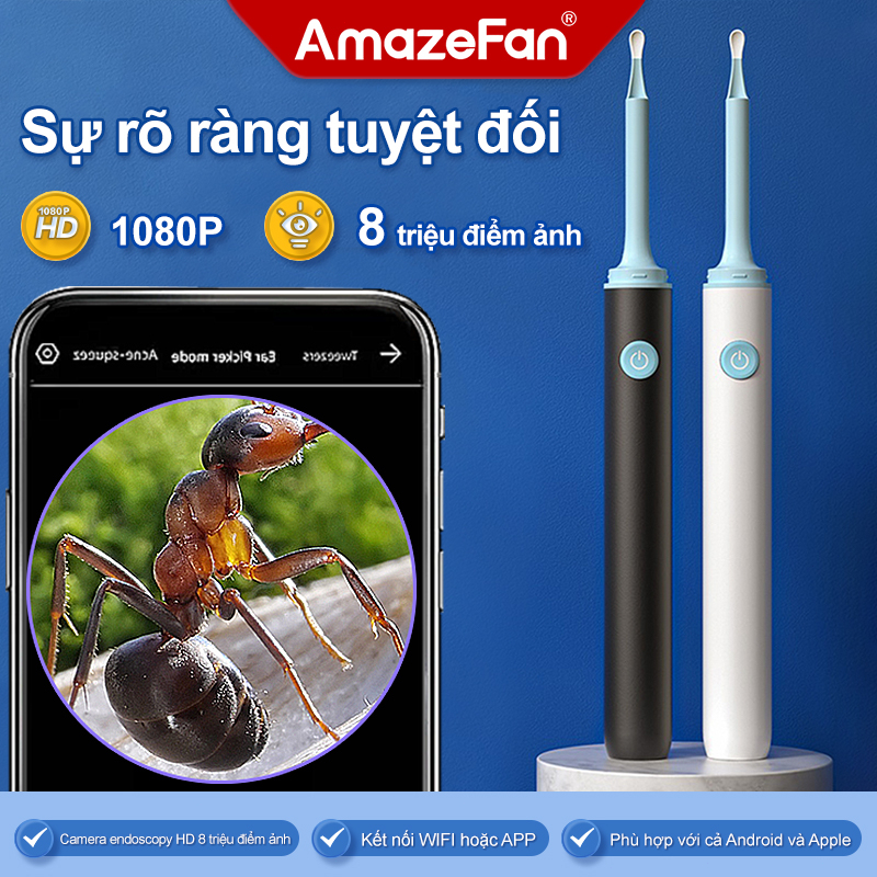 Dụng cụ lấy ráy tai camera nội soi AmazeFan ngoáy tai 1080P bộ lấy ráy tai có đèn vệ sinh tai ráy tai dụng cụ lấy ráy ta
