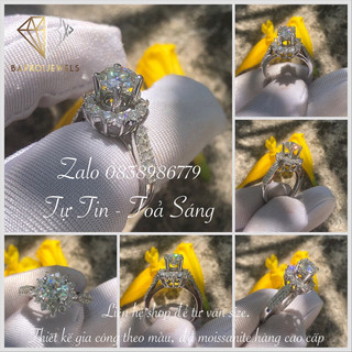 Nhẫn kim cương Moissanite 5,5 ly-6,0 ly nước D, VVS1, kiểm định, khắc mã số cạnh SIÊU SANG CHẢNH