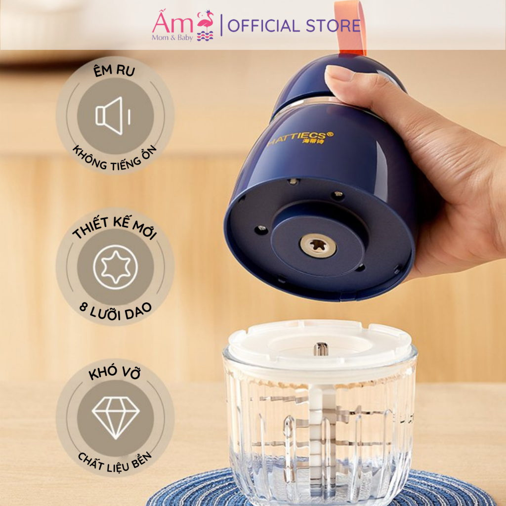 Máy Xay Cầm Tay Đa Năng Hattiecs 8 Lưỡi Ấm Baby Cho Bé Ăn Dặm Bản Nâng Cấp Ấm Gift Decor