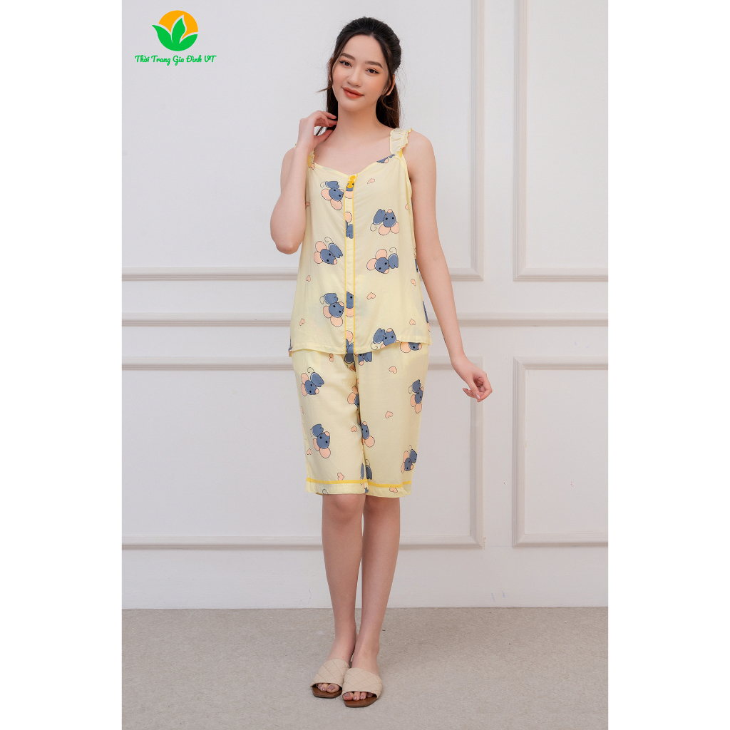 Bộ lanh quần lửng áo hai dây nữ Thời trang gia đình VT - B04.2201