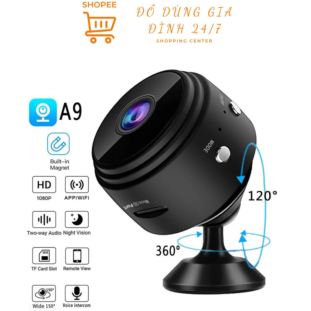Camera Wifi Không Dây A9, Camera Quay An Ninh A9 Kết Nối Wifi 1080P HD IP Hỗ Trợ Tầm Nhìn Ban Đêm, Có App Xem Từ Xa