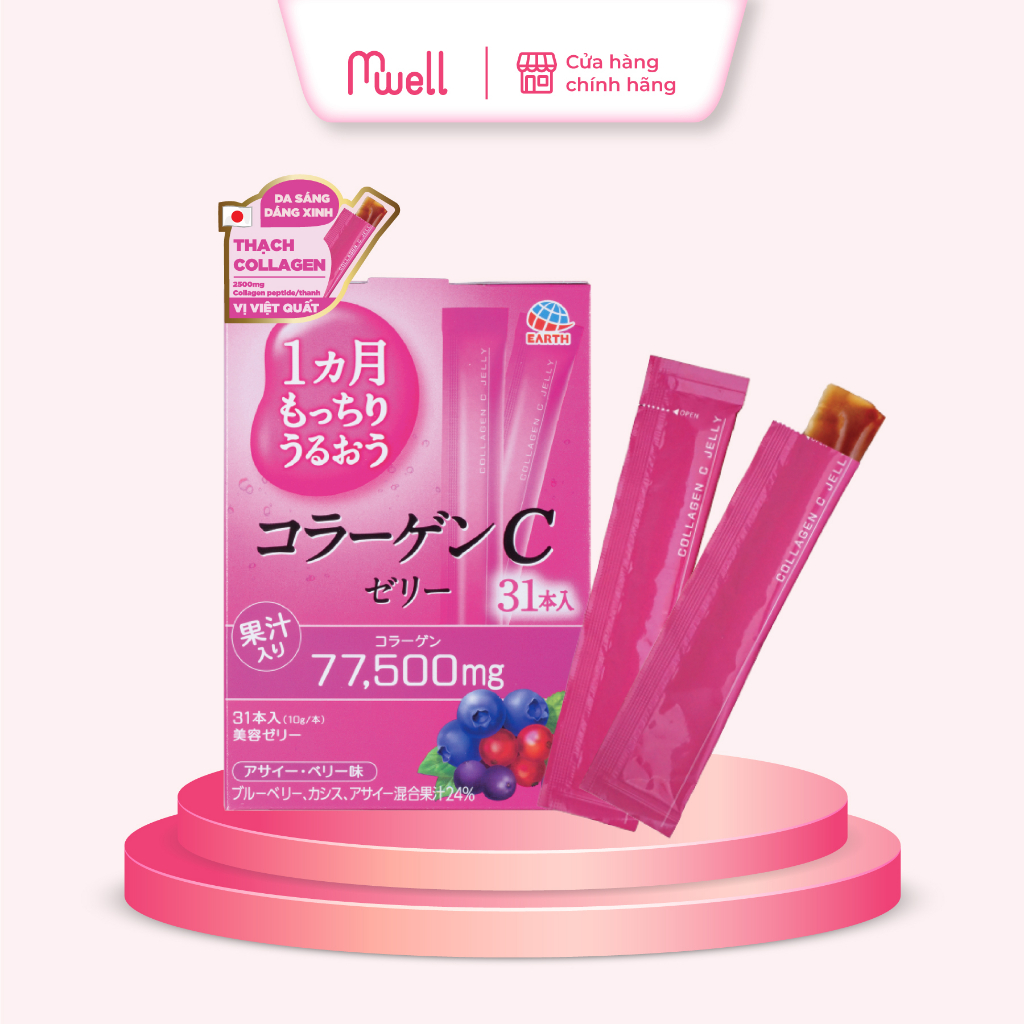 Thạch Collagen Nhật Bản Vitamin C Jelly hương blueberrry và sori Earth phục hồi tái tạo nuôi dưỡng sụn khớp