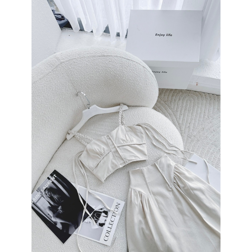 Đầm Maxi Đi Biển 2 Dây, Váy Áo Croptop 2 Dây Kèm Chân Váy Dáng Dài Xòe Hàng Thiết Kế Chất Xô Đi chơi, Đi Tiệc