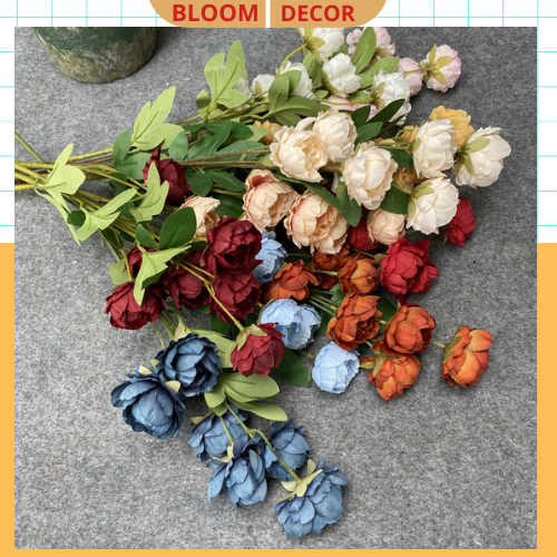 Hoa Hồng Rose - Hoa giả BLOOMDECOR 80cm Cành 7 Bông Lụa Cao Cấp PO200