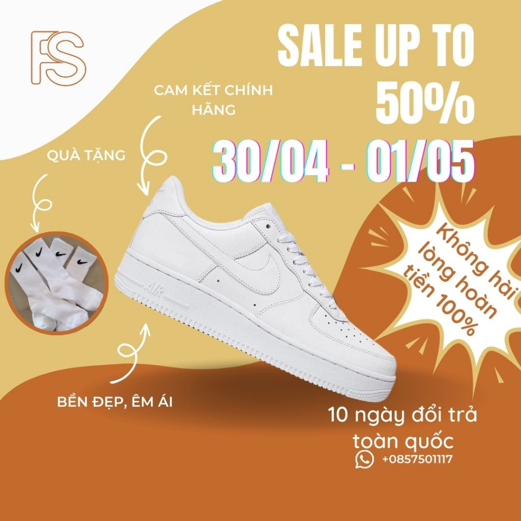 Giày air force 1 chính hãng cho nam nữ, af1 all white real fullbox Farins Store