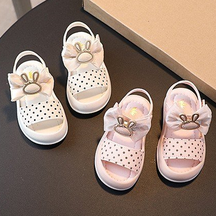 Dép , sandal cho bé gái quai đính nơ thỏ chấm bi xinh xắn size từ 16 đến 25