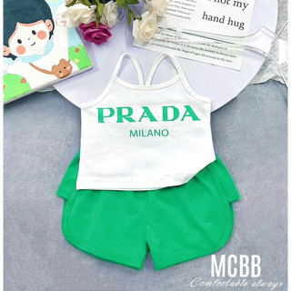 Mcbb 9-24kg 100% vải cotton bộ 2 dây bé gái áo hai dây bé gái cộc tay quần short đùi đồ bộ mặc nhà quần áo trẻ em mùa hè