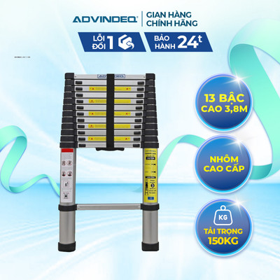 Thang nhôm rút gọn đơn Advindeq ADT212B chiều cao tối đa 3m8 chịu được trọng lượng lớn lên đến 150kg