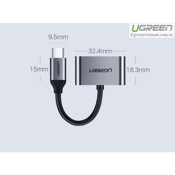 Bộ chuyển đổi USB Type-C sang cổng 3.5mm + cổng sạc USB Type-C chính hãng Ugreen 50596 cao cấp
