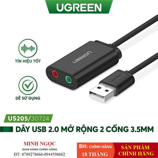 Card sound USB 2.0, Bộ chuyển đổi âm thanh từ USB sang 2 cổng 3.5mm cho tai nghe + Mic UGREEN 30724 US205