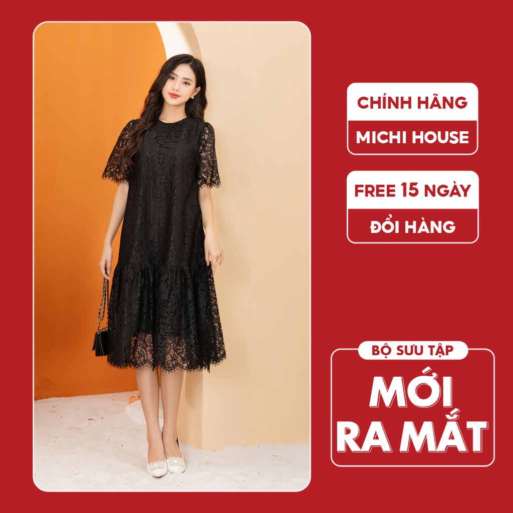 Đầm Suông Đen Michi House Váy Xuông Đuôi Cá Dáng Dài Đến Gối Vải Voan Sang Trọng Dự Tiệc Freesize Bầu Mặc Xinh V614