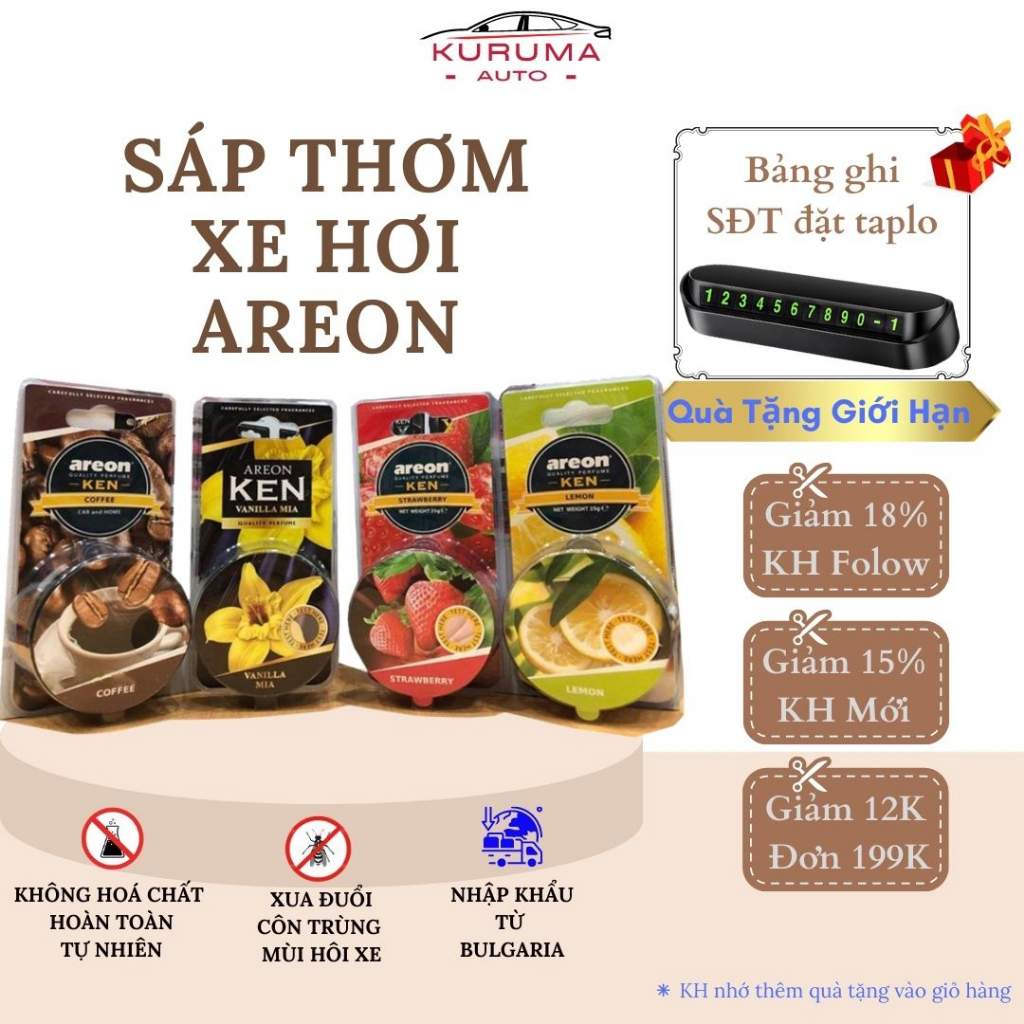 Sáp thơm xe ô tô AREON KEN cao cấp chính hãng giúp lọc không khí khử mùi ôtô, chống say xe mang đến cảm giác thoải mái | BigBuy360 - bigbuy360.vn