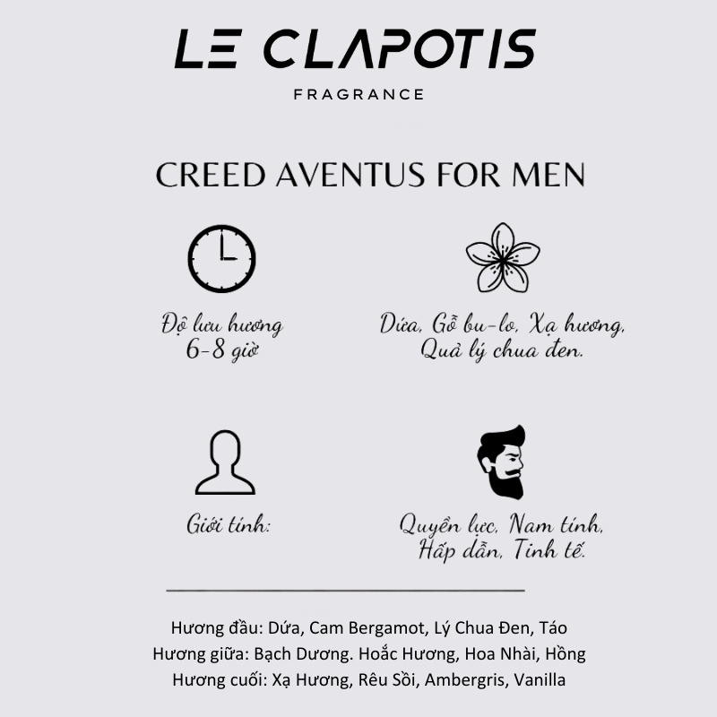 Nước Hoa Nam Creed Aventus Chính hãng Le Clapotis Quyền lực, Nam tính, Hấp dẫn, Tinh tế 20ml | BigBuy360 - bigbuy360.vn