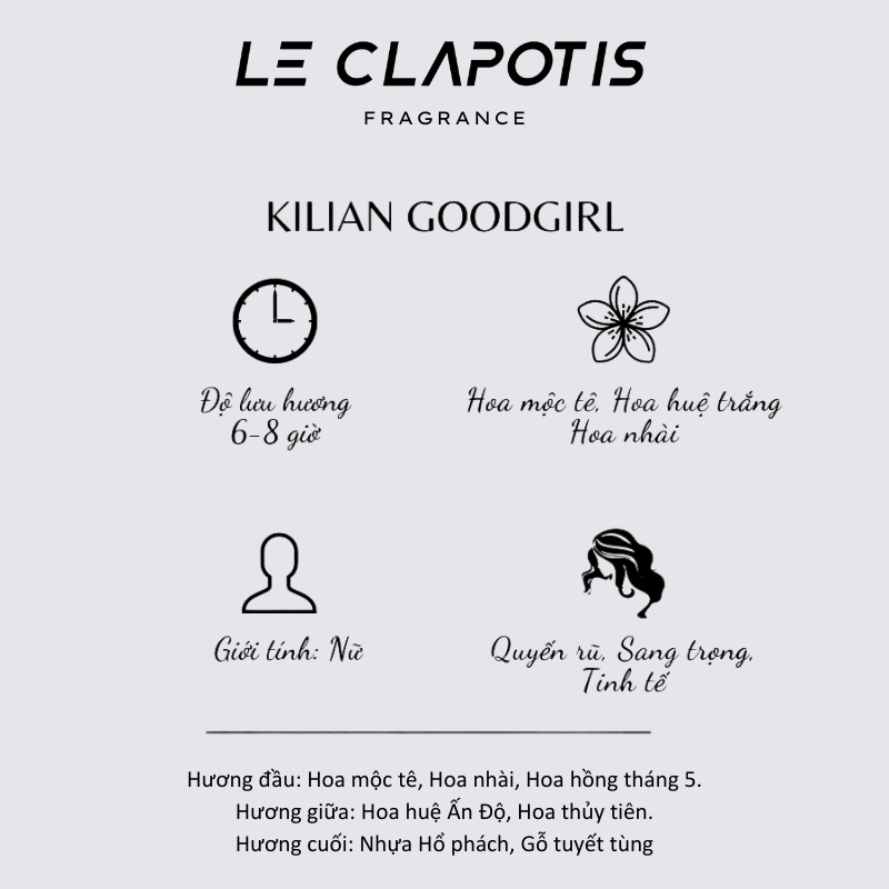 Nước Hoa Nữ Kilian Good Girl chính hãng Le Clapotis 20ml thơm lâu hương gỗ trầm ấm sang trọng | BigBuy360 - bigbuy360.vn