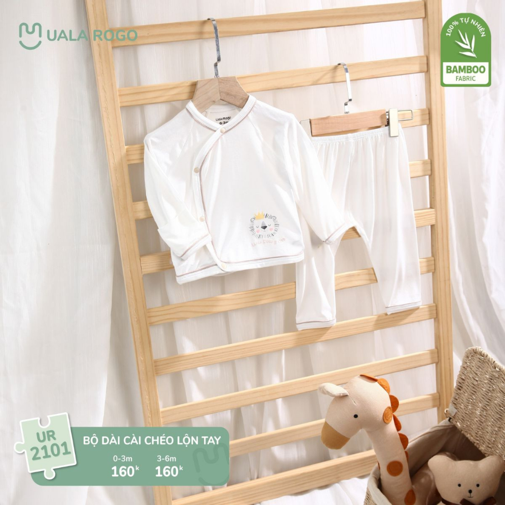 Bộ quần áo sơ sinh cho bé Ualarogo 0-6 tháng cài chéo lộn tay vải Sợi tre Bamboo mềm mại co giãn thấm hút 2101