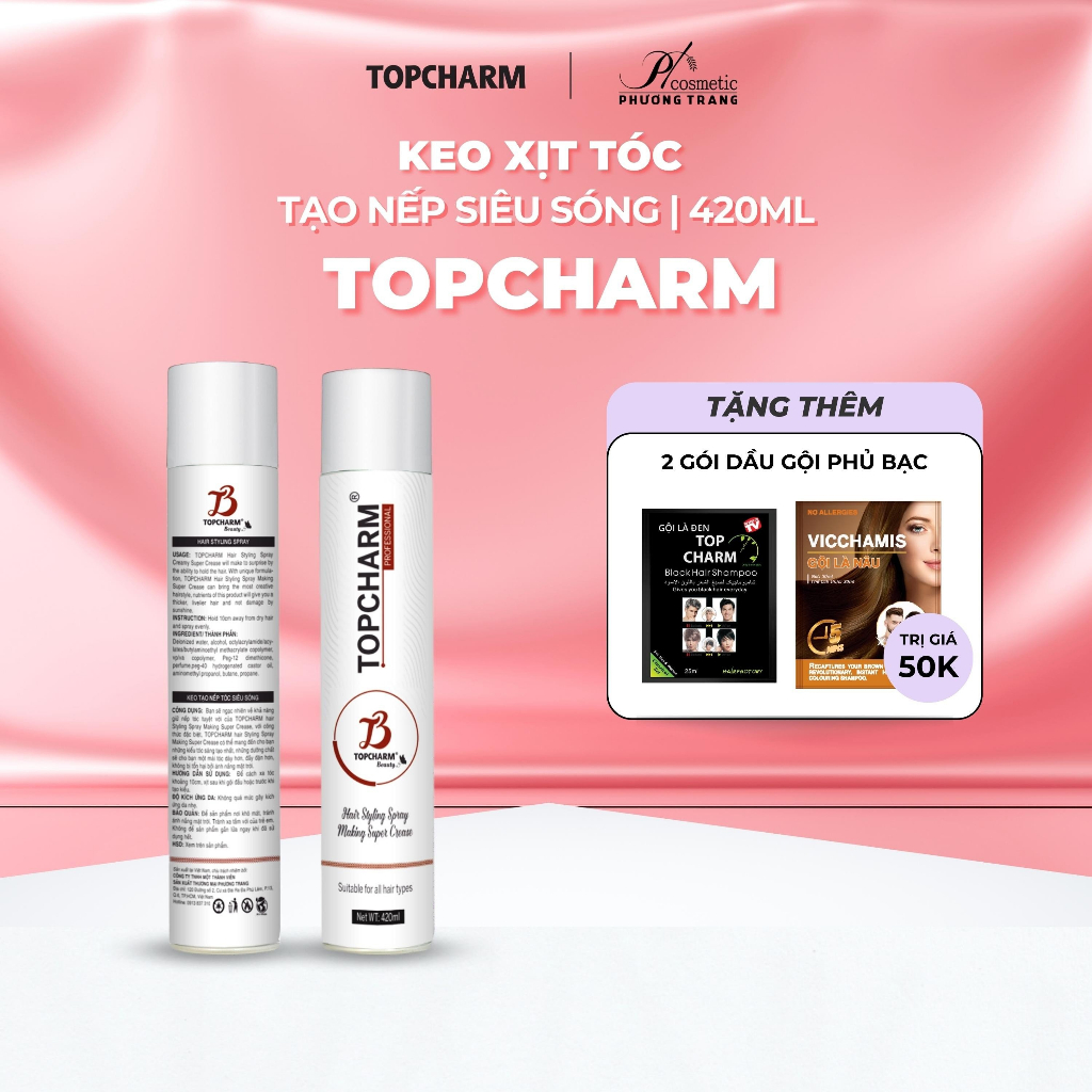 Keo giữ nếp tóc TOPCHARM siêu sóng - Xịt tóc giữ nếp, keo tạo kiểu tóc hottrend cho nam / nữ ngay tại nhà