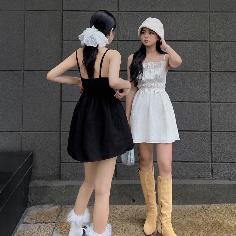 Đầm xoè hở lưng bo thun OHOH