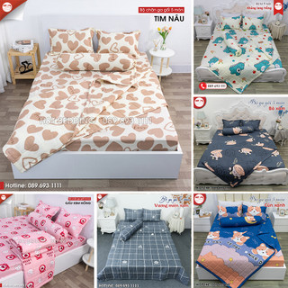 Bộ Set Chăn ga 05 món cotton poly 1 ga trải giường , 2 vỏ gối đầu , 1 vỏ gối ôm , 1 chăn trần bồng H&T mẫu mới