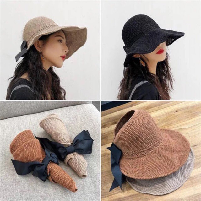 Mũ Cói Rộng Vành Đi Biển Chống Tia Uv Có Thể Gấp Gọn