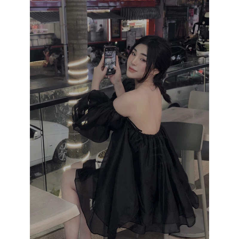 Váy trễ vai form babydoll layer 2 lớp tay bo chun AGUJA Karen dress