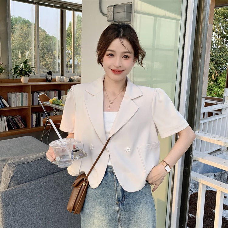 Áo blazer cộc tay dáng lửng mới về Áo vest hai cúc form rộng