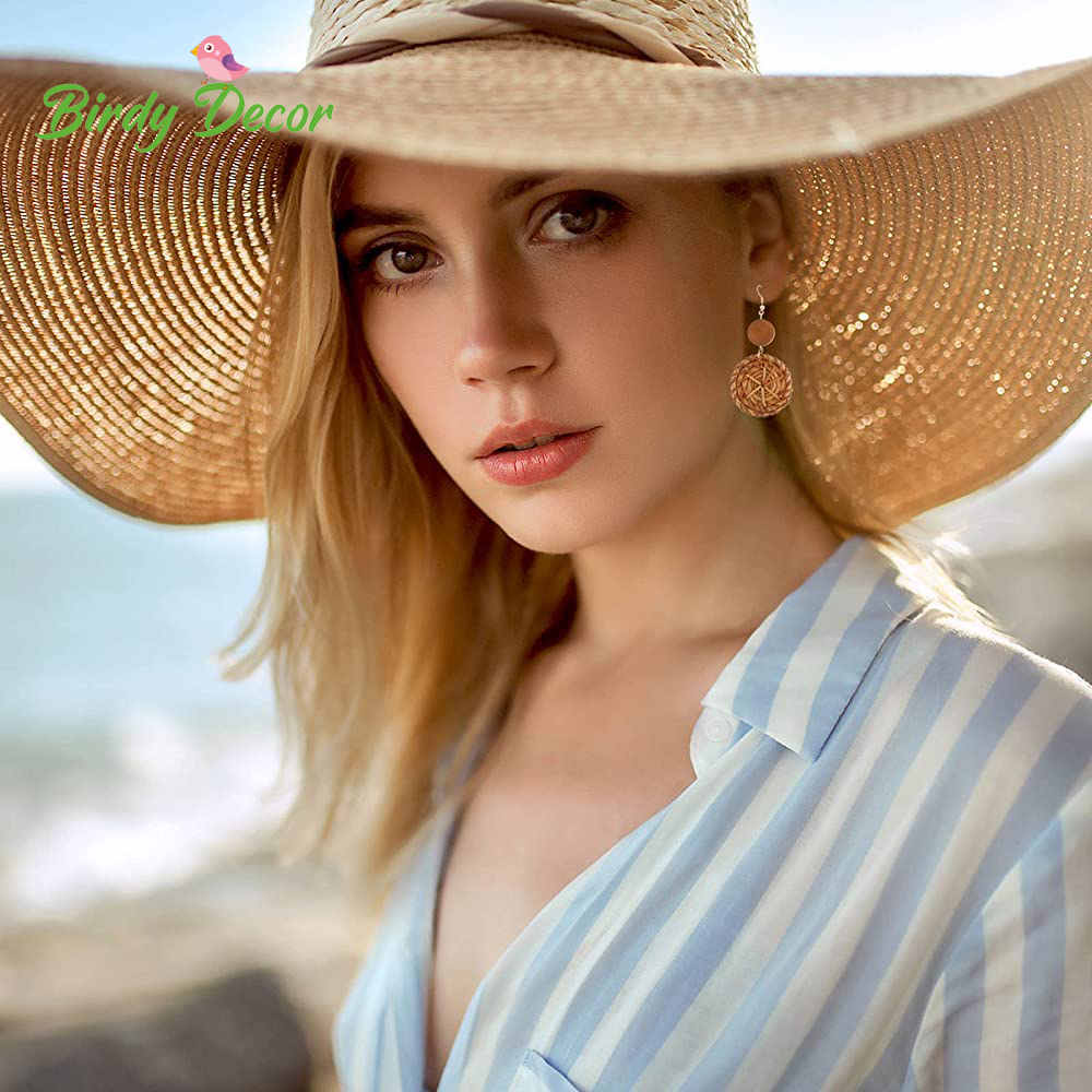 Bông tai mây tre đan đi chơi biển du lịch phong cách Bohemian xinh. Khuyên tai nữ phụ kiện trang sức hoa tai Boho